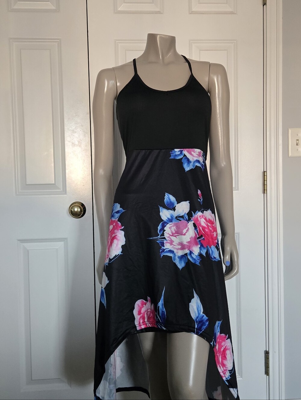 Strapless Black Floral Hi-Low Dress